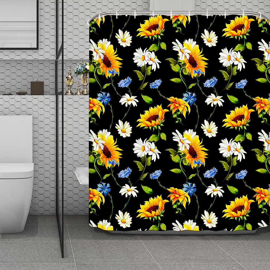 Sunflower Chamomile Pattern Print Polyester Shower Curtain