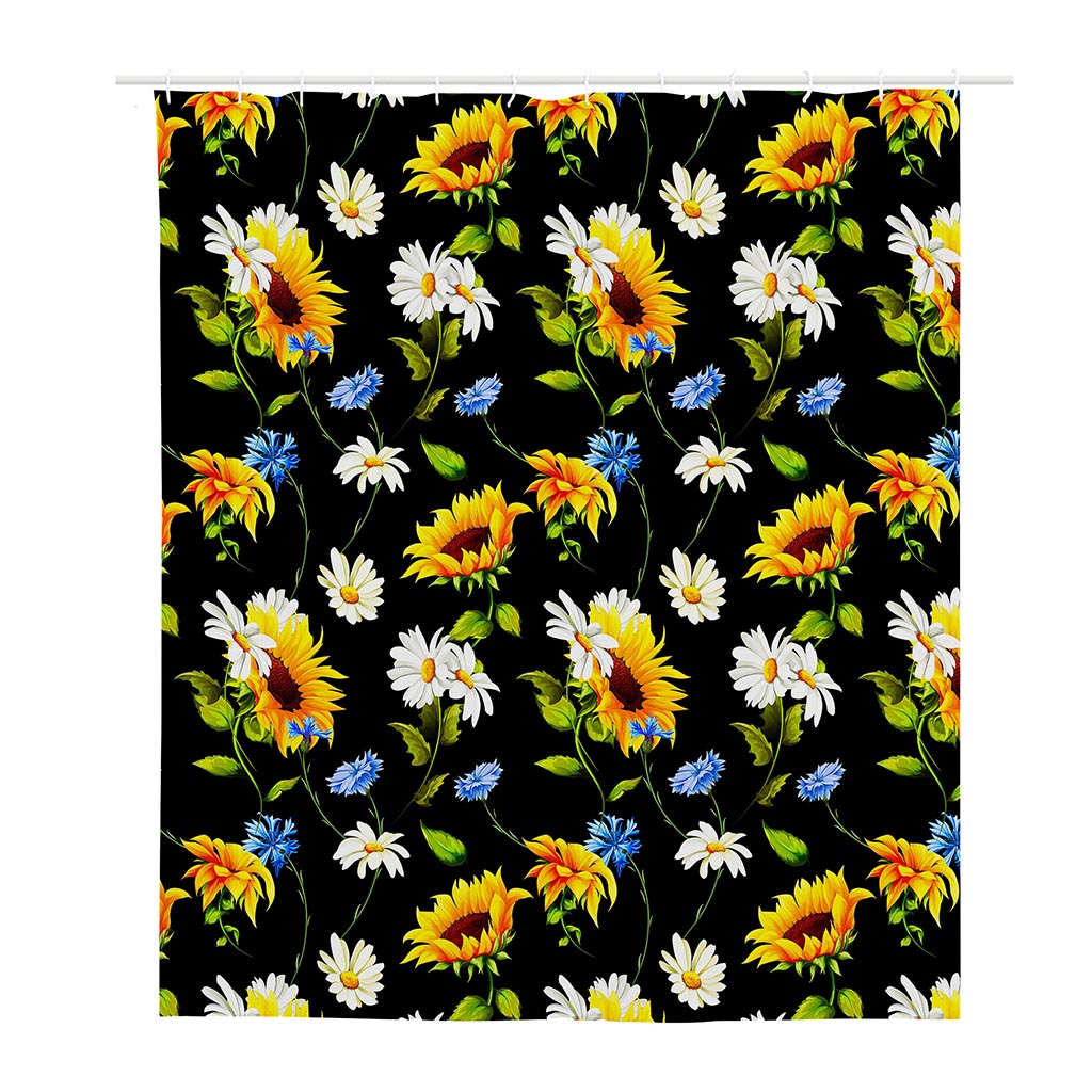 Sunflower Chamomile Pattern Print Polyester Shower Curtain