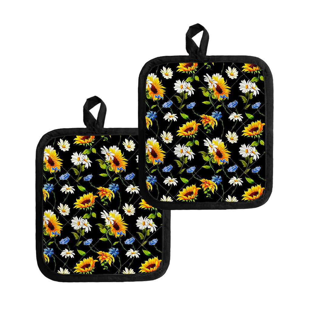 Sunflower Chamomile Pattern Print Pot Holders