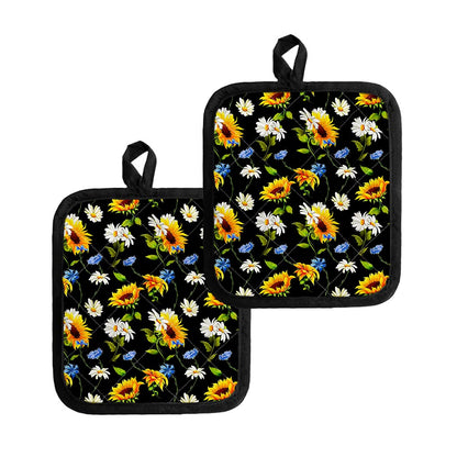 Sunflower Chamomile Pattern Print Pot Holders