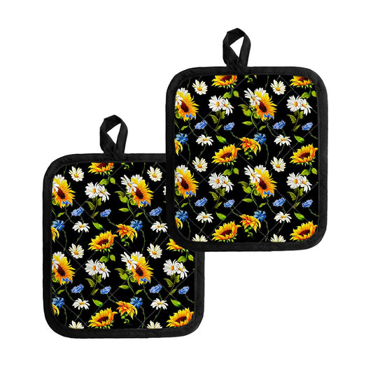 Sunflower Chamomile Pattern Print Pot Holders