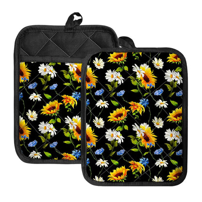 Sunflower Chamomile Pattern Print Pot Holders With Pocket