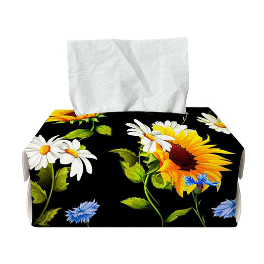 Sunflower Chamomile Pattern Print Rectangle Tissue Box Cover