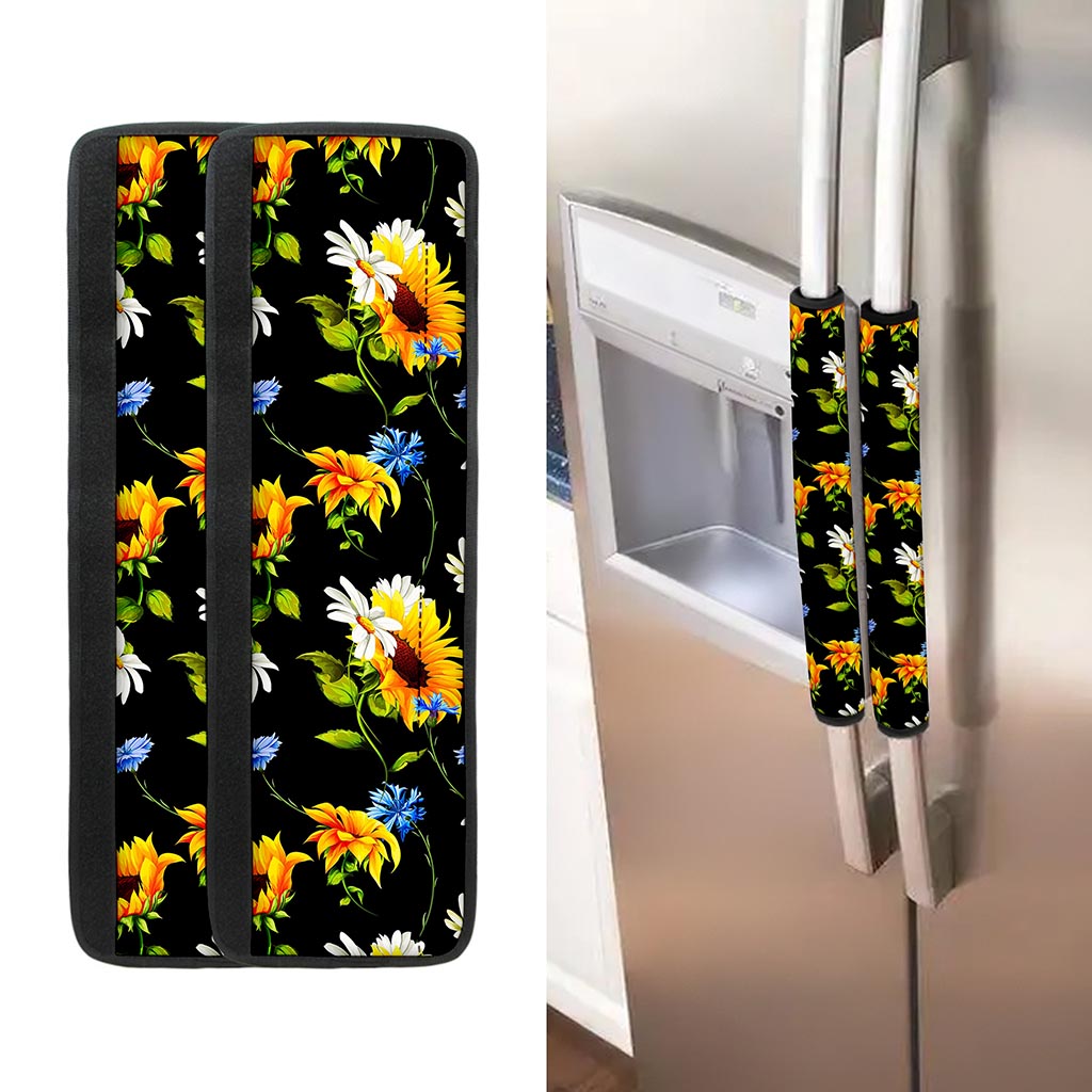 Sunflower Chamomile Pattern Print Refrigerator Handle Covers