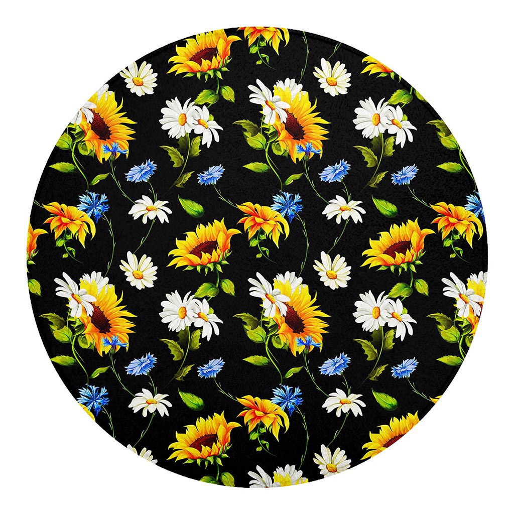 Sunflower Chamomile Pattern Print Round Blanket