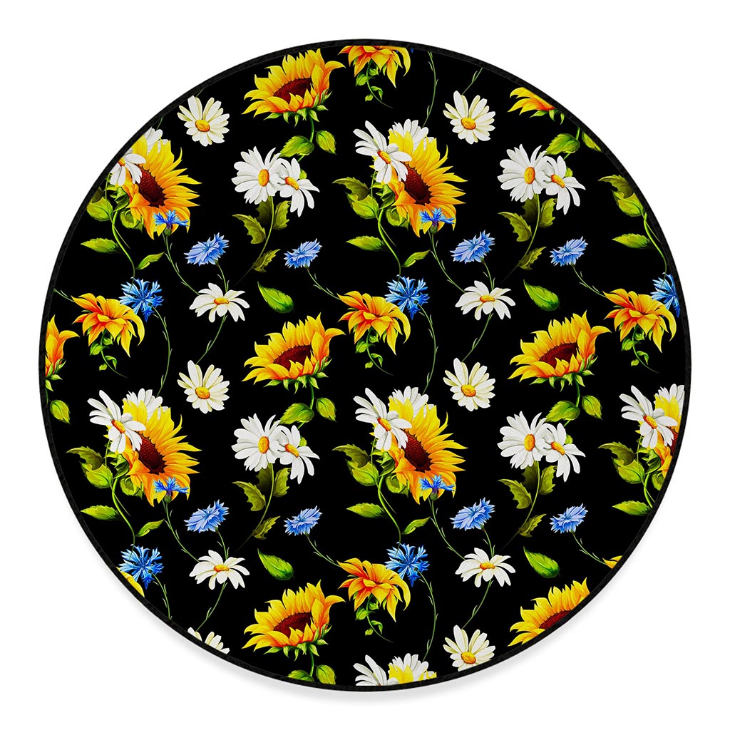 Sunflower Chamomile Pattern Print Round Floor Mat