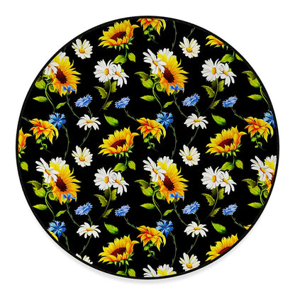 Sunflower Chamomile Pattern Print Round Floor Mat