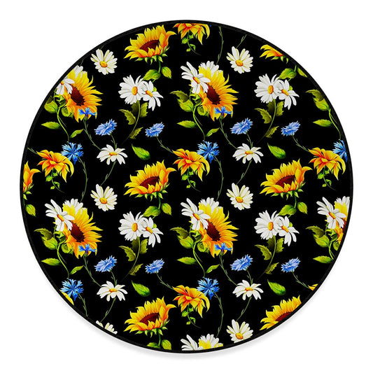 Sunflower Chamomile Pattern Print Round Floor Mat