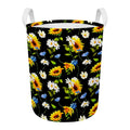 Sunflower Chamomile Pattern Print Round Laundry Basket