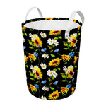 Sunflower Chamomile Pattern Print Round Laundry Basket