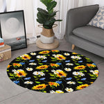 Sunflower Chamomile Pattern Print Round Rug