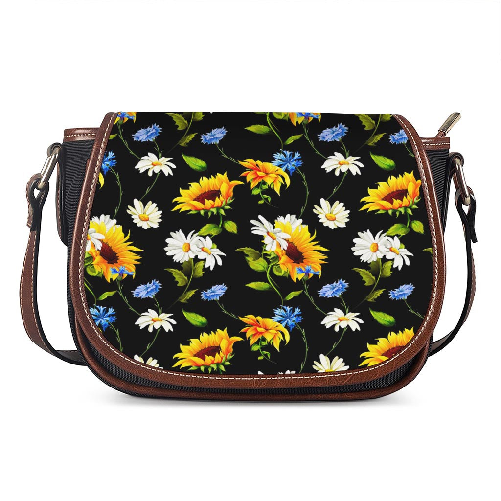 Sunflower Chamomile Pattern Print Saddle Bag