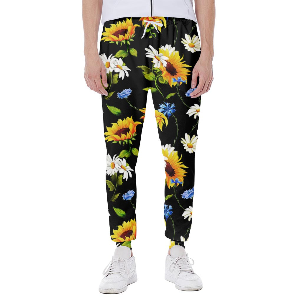 Sunflower Chamomile Pattern Print Scuba Joggers