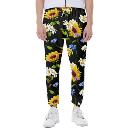 Sunflower Chamomile Pattern Print Scuba Joggers