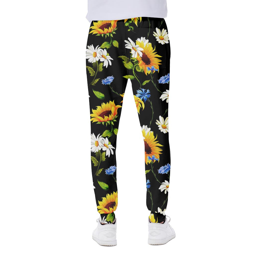 Sunflower Chamomile Pattern Print Scuba Joggers