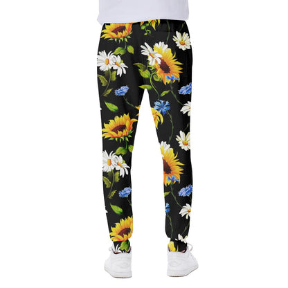 Sunflower Chamomile Pattern Print Scuba Joggers