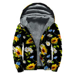 Sunflower Chamomile Pattern Print Sherpa Lined Zip Up Hoodie