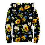 Sunflower Chamomile Pattern Print Sherpa Lined Zip Up Hoodie