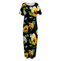 Sunflower Chamomile Pattern Print Short Sleeve Long Nightdress