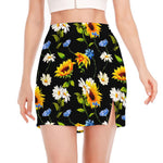 Sunflower Chamomile Pattern Print Side Slit Mini Skirt