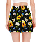Sunflower Chamomile Pattern Print Side Slit Mini Skirt