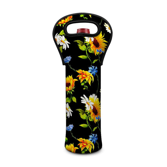 Sunflower Chamomile Pattern Print Single Neoprene Wine Tote