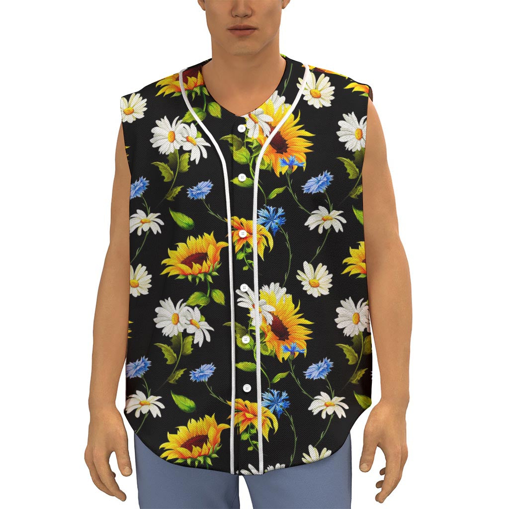 Sunflower Chamomile Pattern Print Sleeveless Baseball Jersey