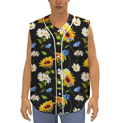 Sunflower Chamomile Pattern Print Sleeveless Baseball Jersey