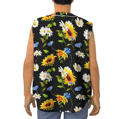 Sunflower Chamomile Pattern Print Sleeveless Baseball Jersey