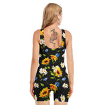 Sunflower Chamomile Pattern Print Sleeveless One Piece Swimsuit