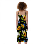 Sunflower Chamomile Pattern Print Slim Fit Midi Cami Dress