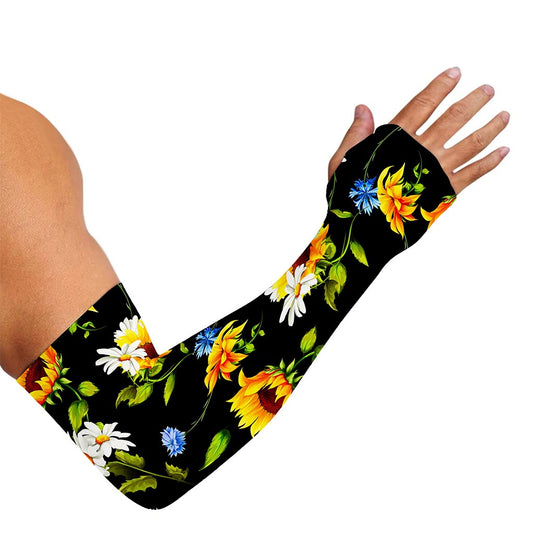 Sunflower Chamomile Pattern Print Sun Protection Arm Sleeves