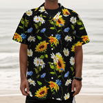 Sunflower Chamomile Pattern Print Textured Short Sleeve Shirt