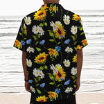 Sunflower Chamomile Pattern Print Textured Short Sleeve Shirt