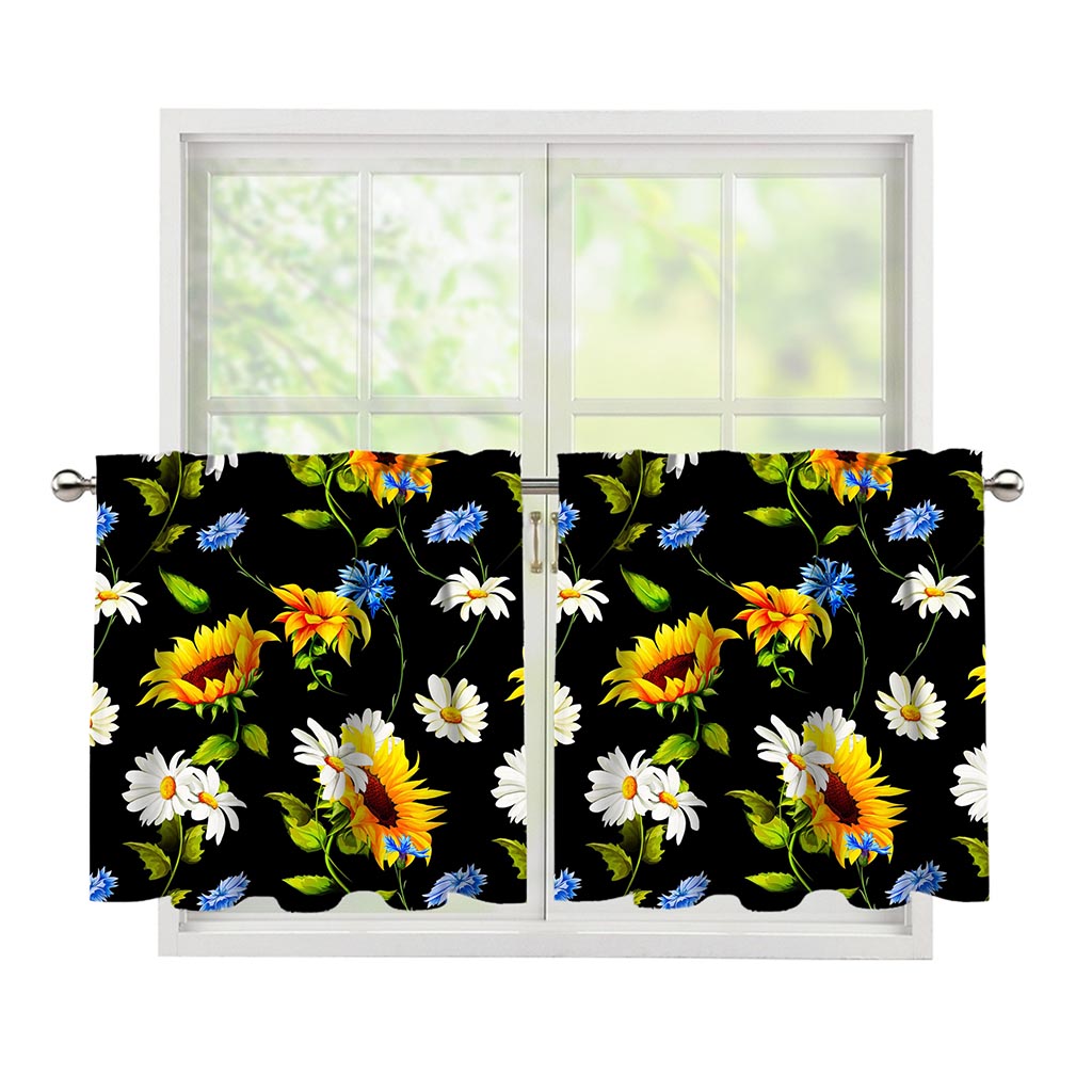 Sunflower Chamomile Pattern Print Tier Curtains