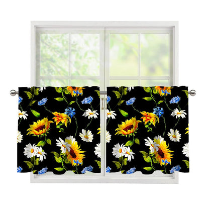 Sunflower Chamomile Pattern Print Tier Curtains