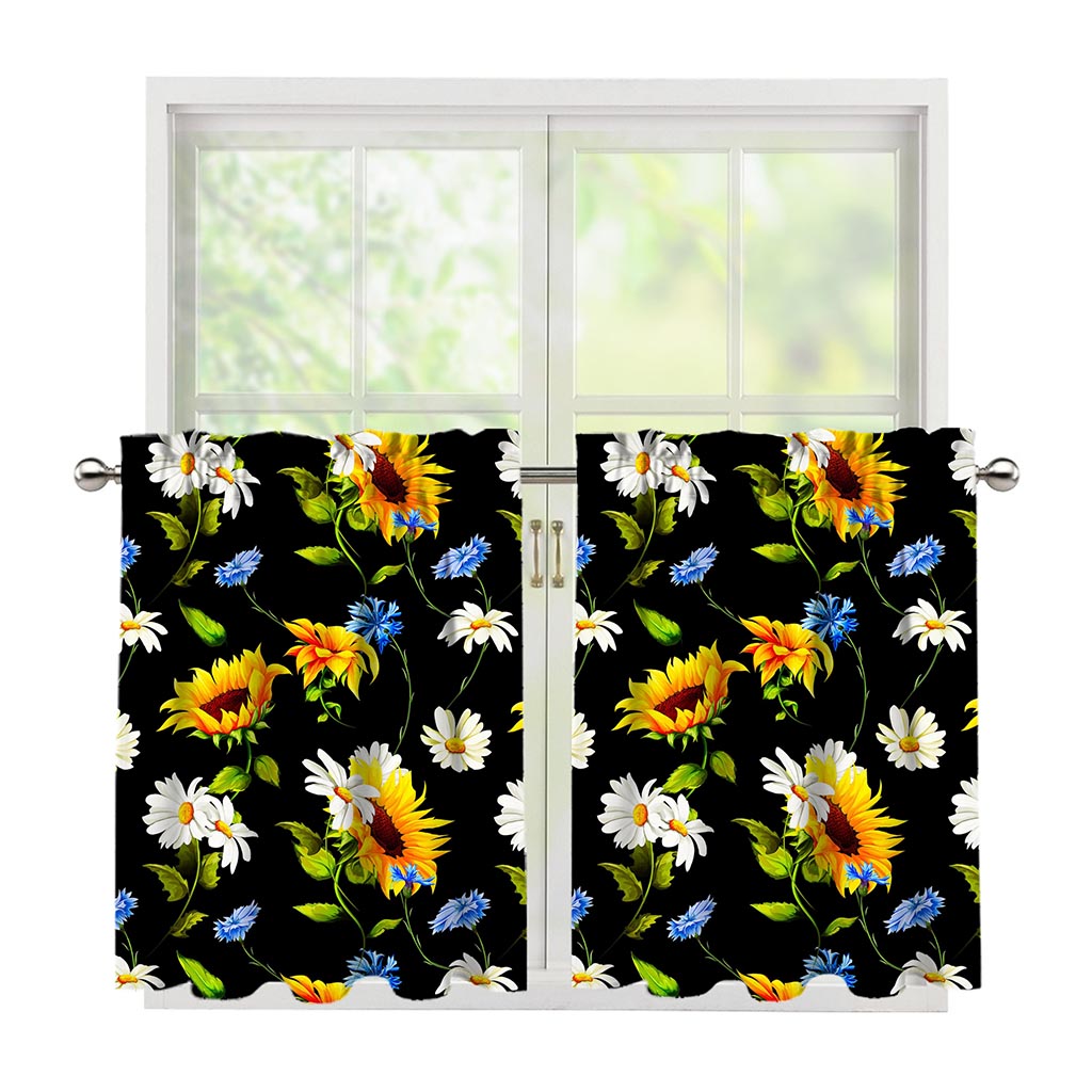 Sunflower Chamomile Pattern Print Tier Curtains