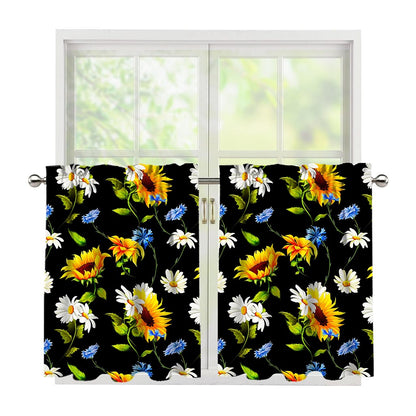 Sunflower Chamomile Pattern Print Tier Curtains