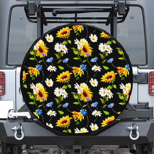 Sunflower Chamomile Pattern Print Tire Cover