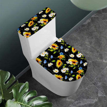 Sunflower Chamomile Pattern Print Toilet Lid And Tank Cover Set