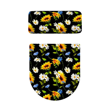 Sunflower Chamomile Pattern Print Toilet Lid And Tank Cover Set