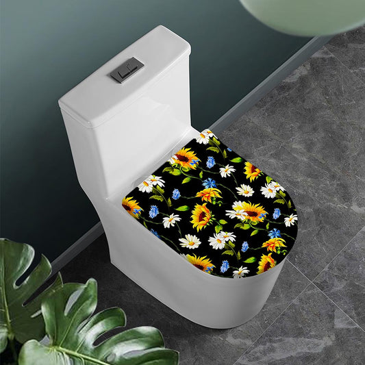 Sunflower Chamomile Pattern Print Toilet Lid Cover
