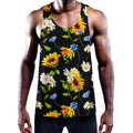 Sunflower Chamomile Pattern Print Men's Workout Tank Top
