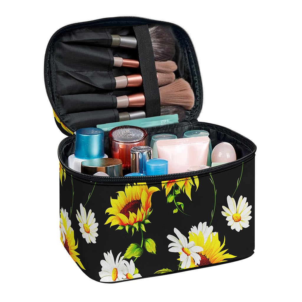 Sunflower Chamomile Pattern Print Travel Makeup Bag