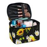 Sunflower Chamomile Pattern Print Travel Makeup Bag