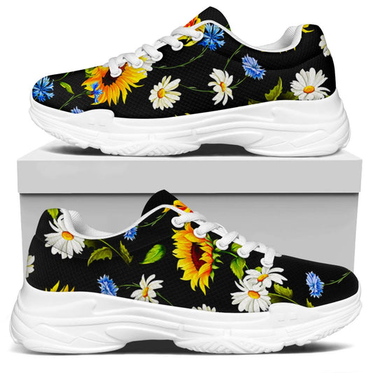 Sunflower Chamomile Pattern Print White Chunky Shoes