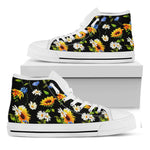 Sunflower Chamomile Pattern Print White High Top Sneakers