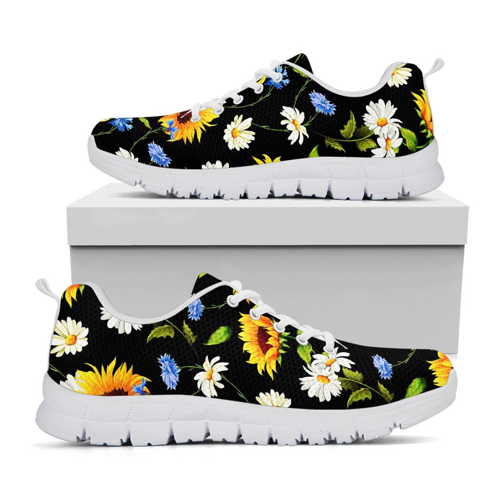Sunflower Chamomile Pattern Print White Running Shoes