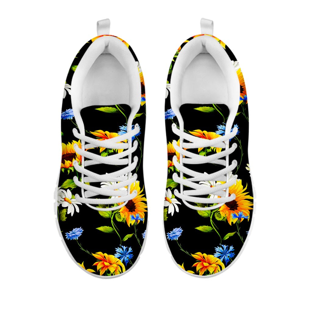 Sunflower Chamomile Pattern Print White Running Shoes