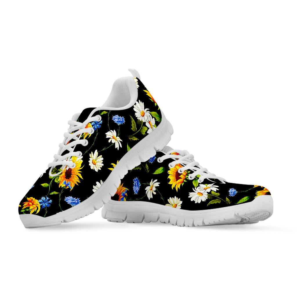Sunflower Chamomile Pattern Print White Running Shoes